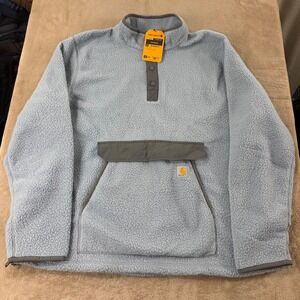 Carhartt Relaxed Fit Fleece Pullover Mens 2XL Tall Light Blue Sherpa Snap T NWT